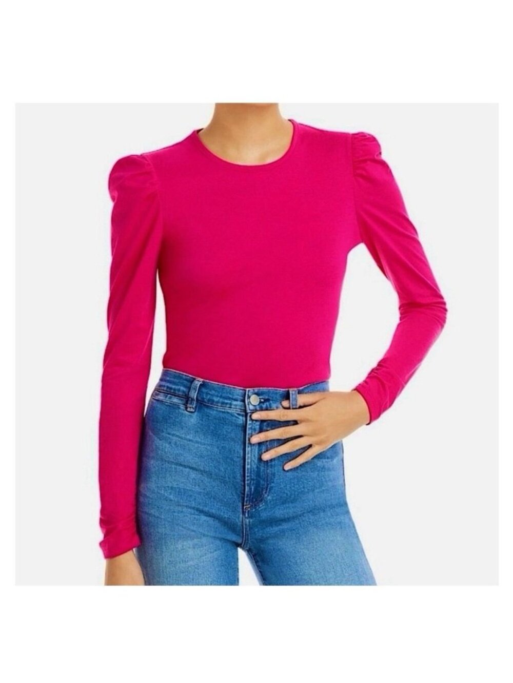 Ruched Shoulder Long Sleeve Top M Hot Pink Rebecca Taylor EUC T Shirt Tee Girlie